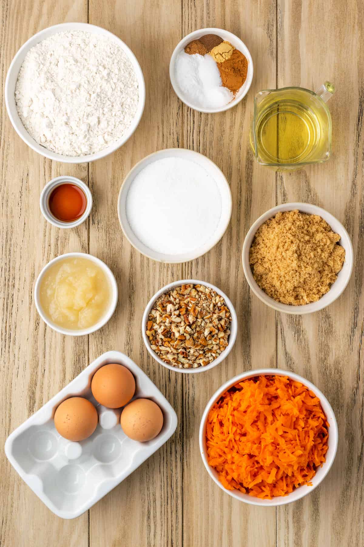 The ingredients for homemade gluten-free carrot cake.