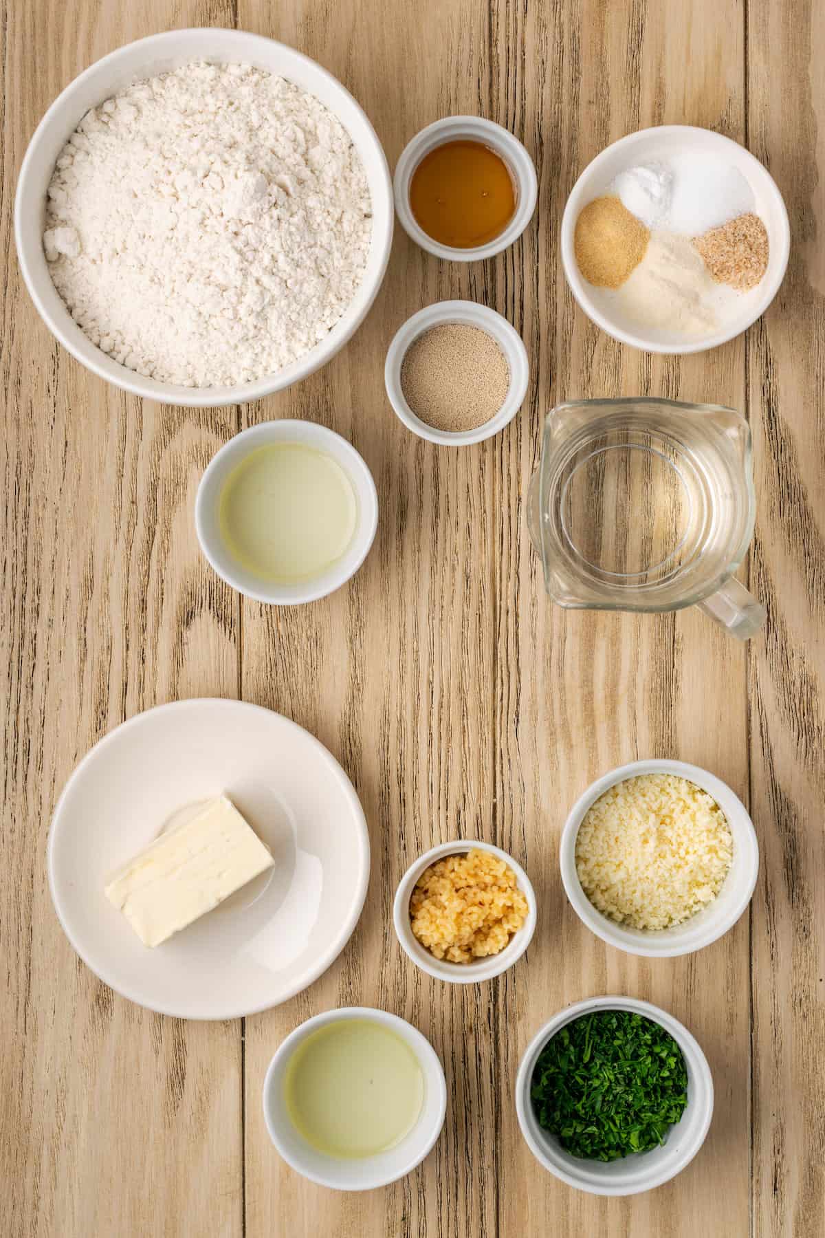 The ingredients for homemade gluten-free garlic knots.