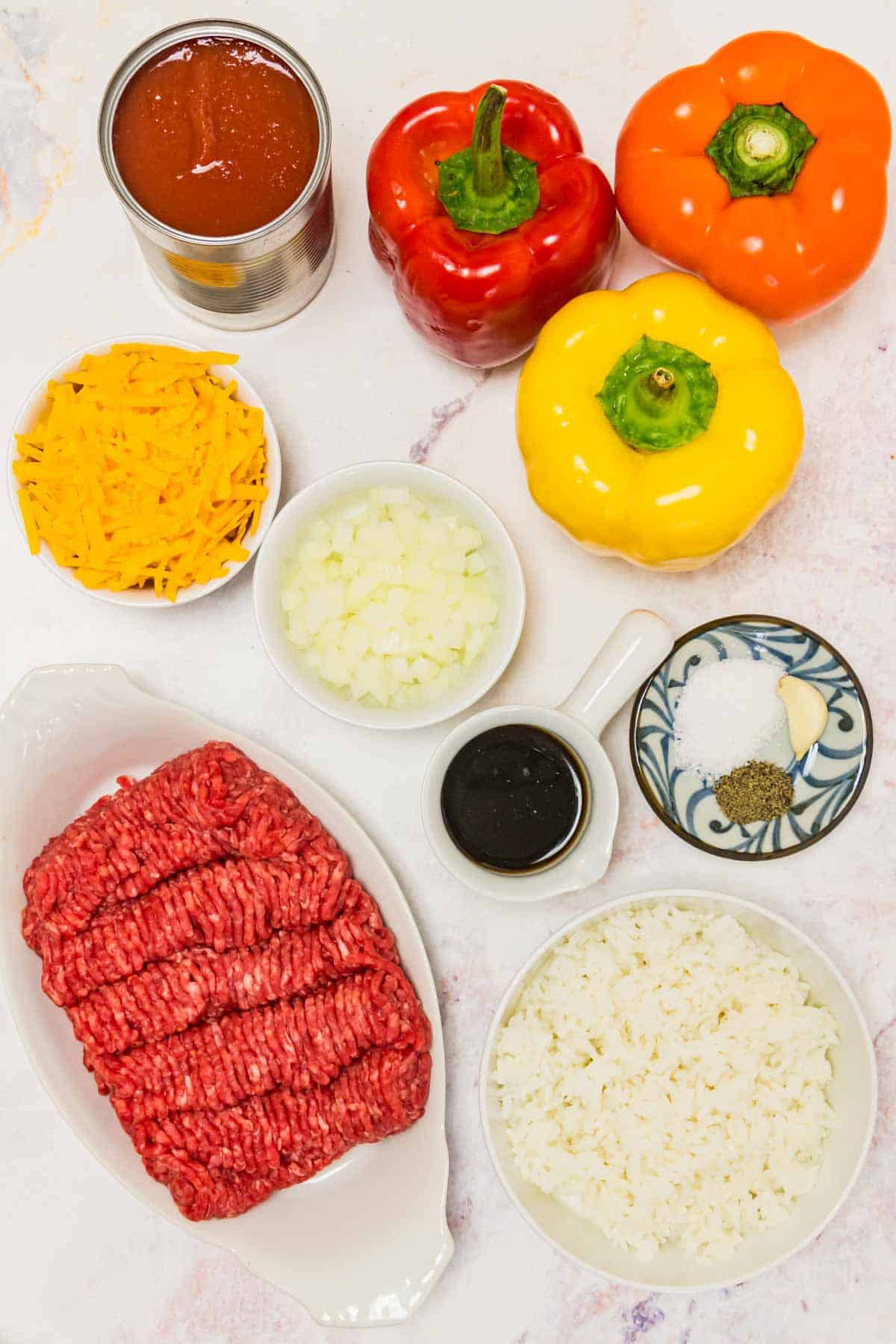 Ingredients for classic stuffed peppers.