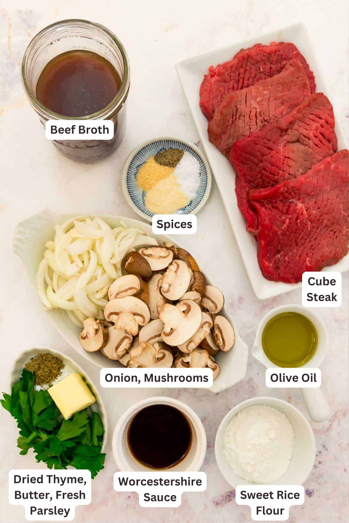 Ingredients for Gluten Free Cube Steak with Gravy.