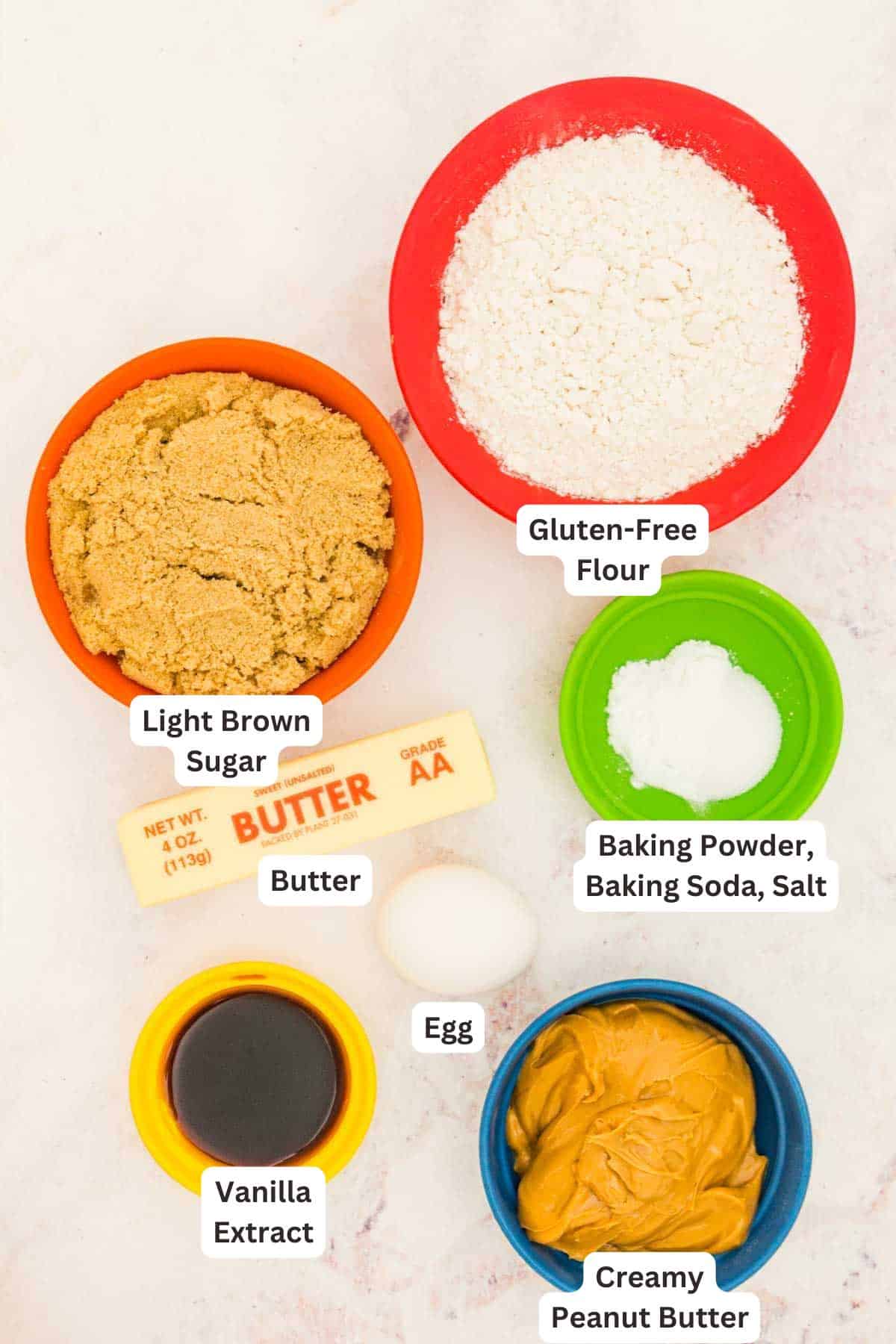 Ingredients for Gluten Free Peanut Butter Cookies.