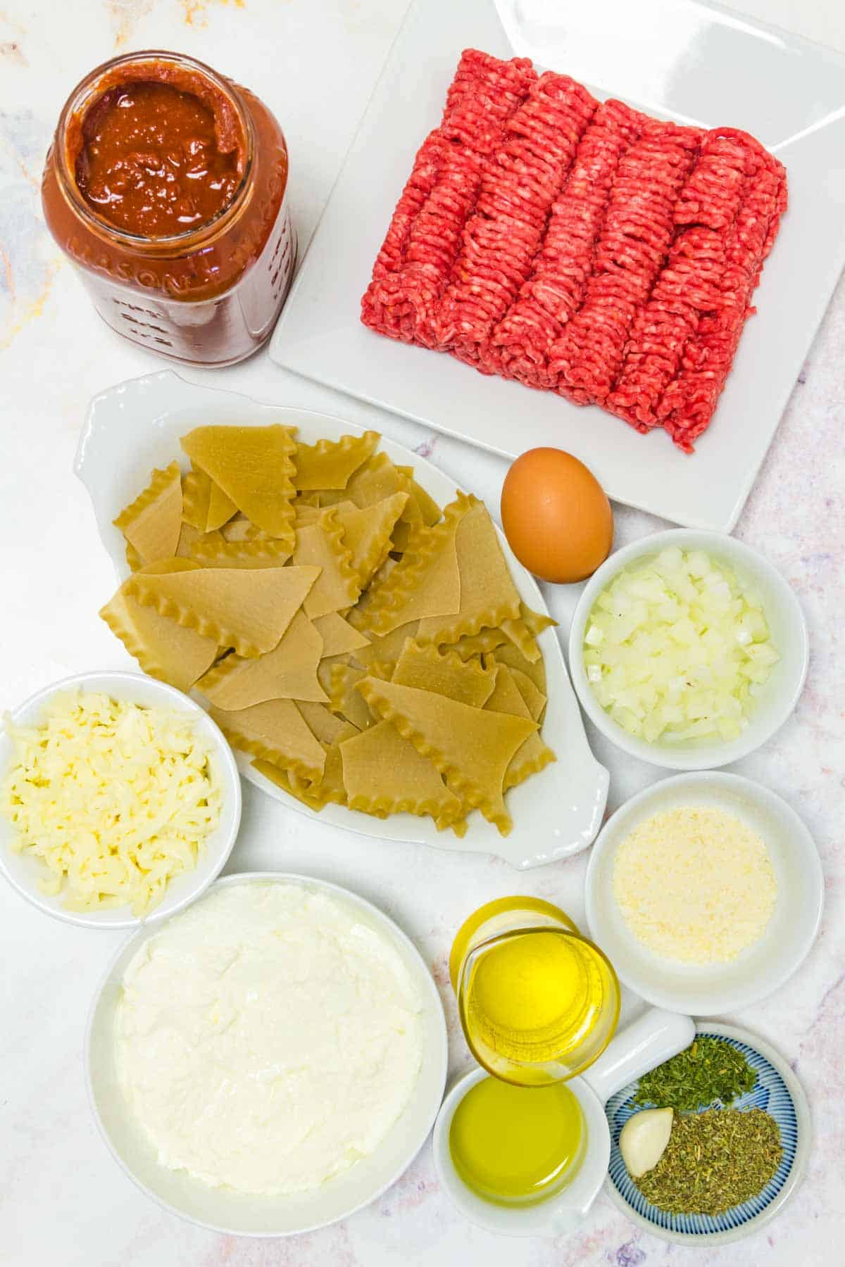 The ingredients for gluten-free skillet lasagna.