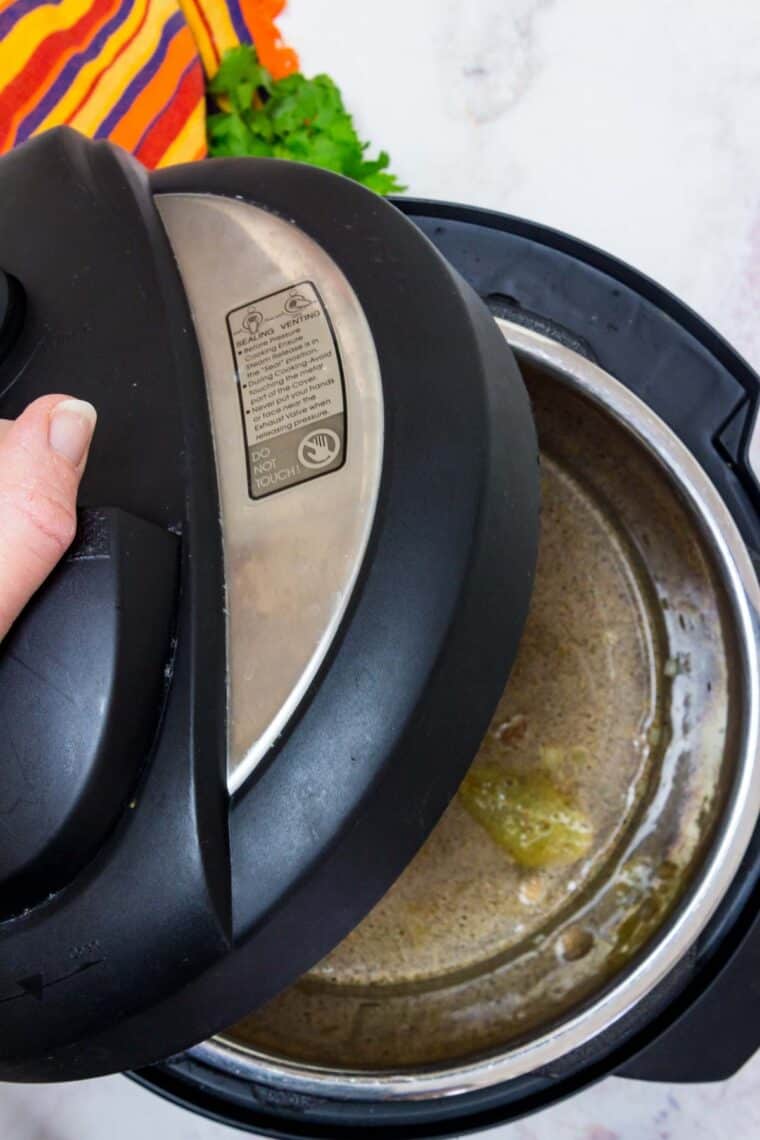A lid held over the instant pot.
