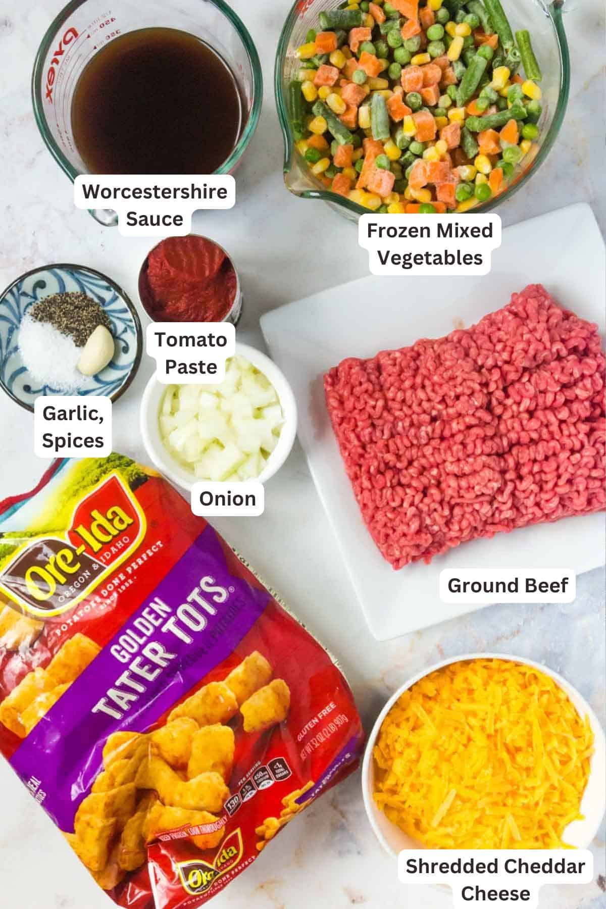 Ingredients for Tater Tot Shepherd’s Pie.