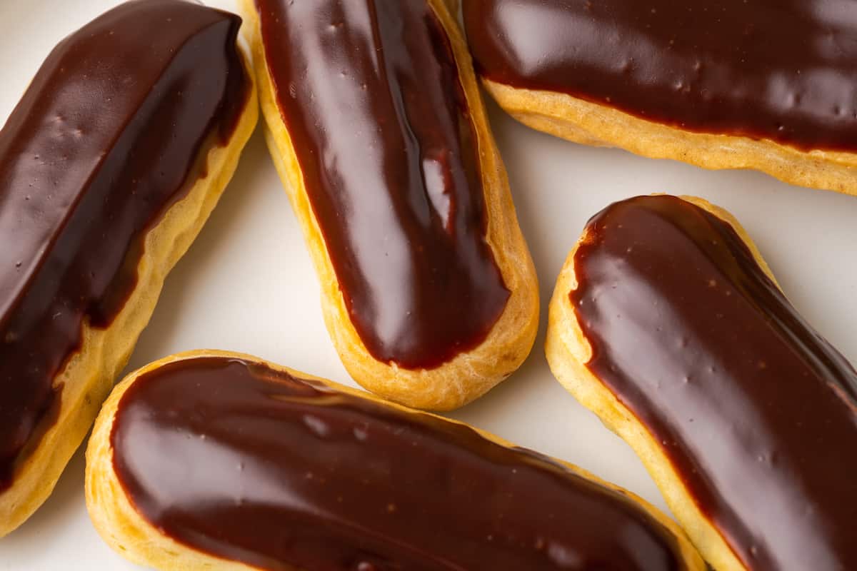 Close up of assorted gluten-free eclairs.