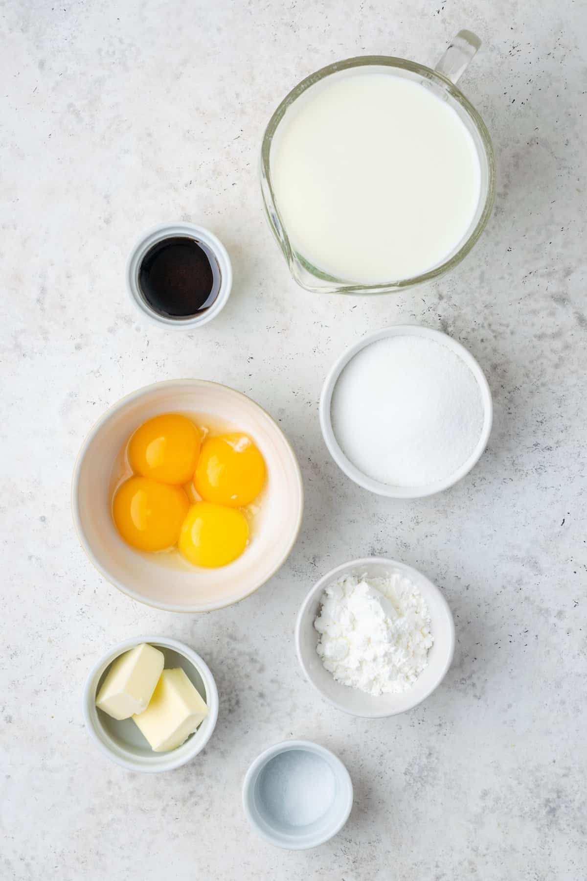 The ingredients for vanilla pastry cream.