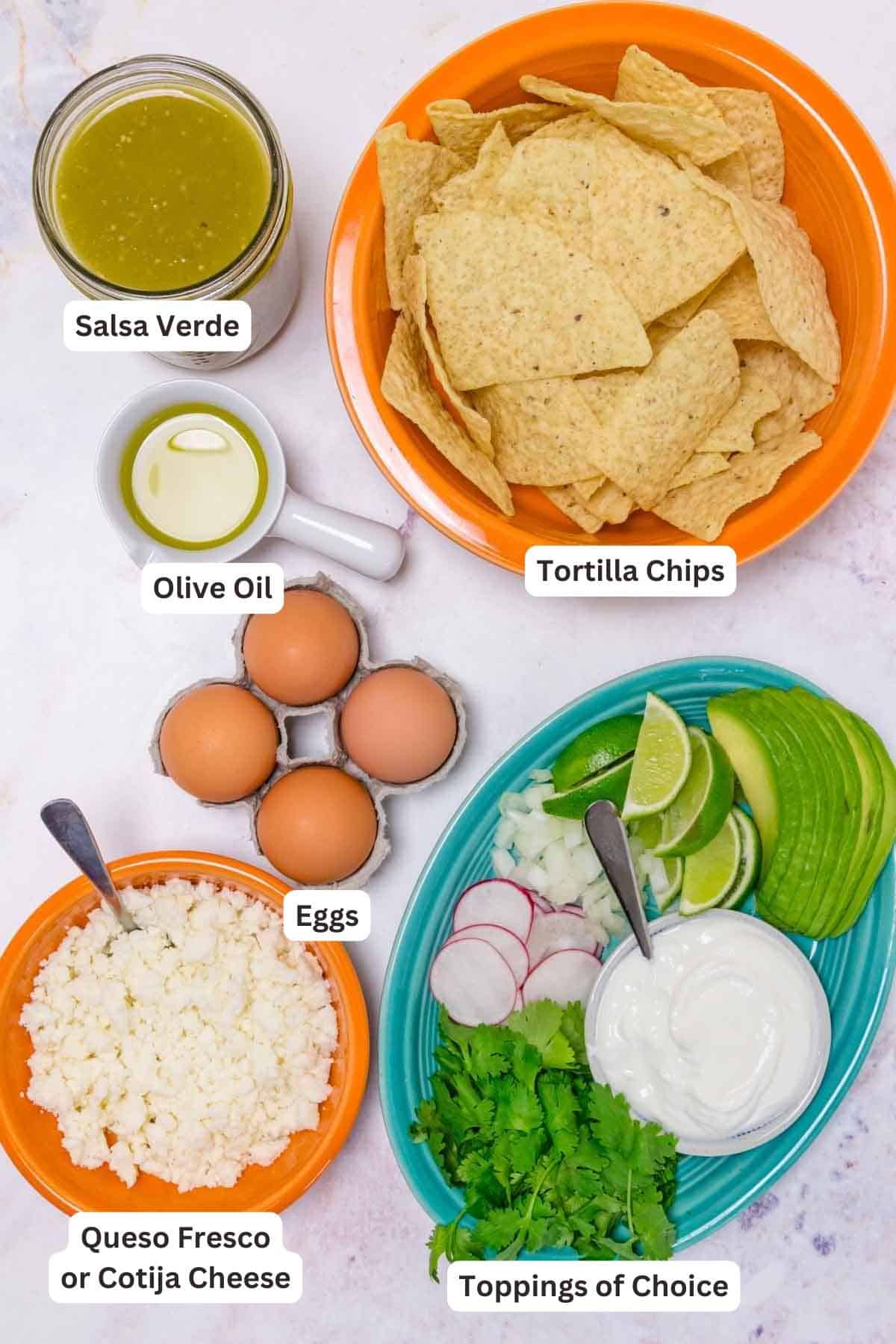 Ingredients for Easy Chilaquiles Verdes.