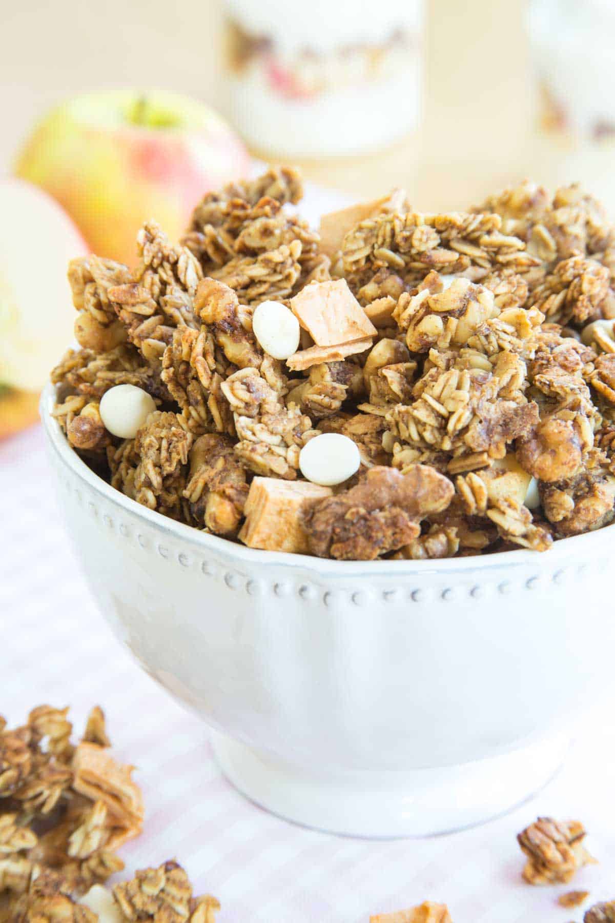 A closeup of the bowl of granola.