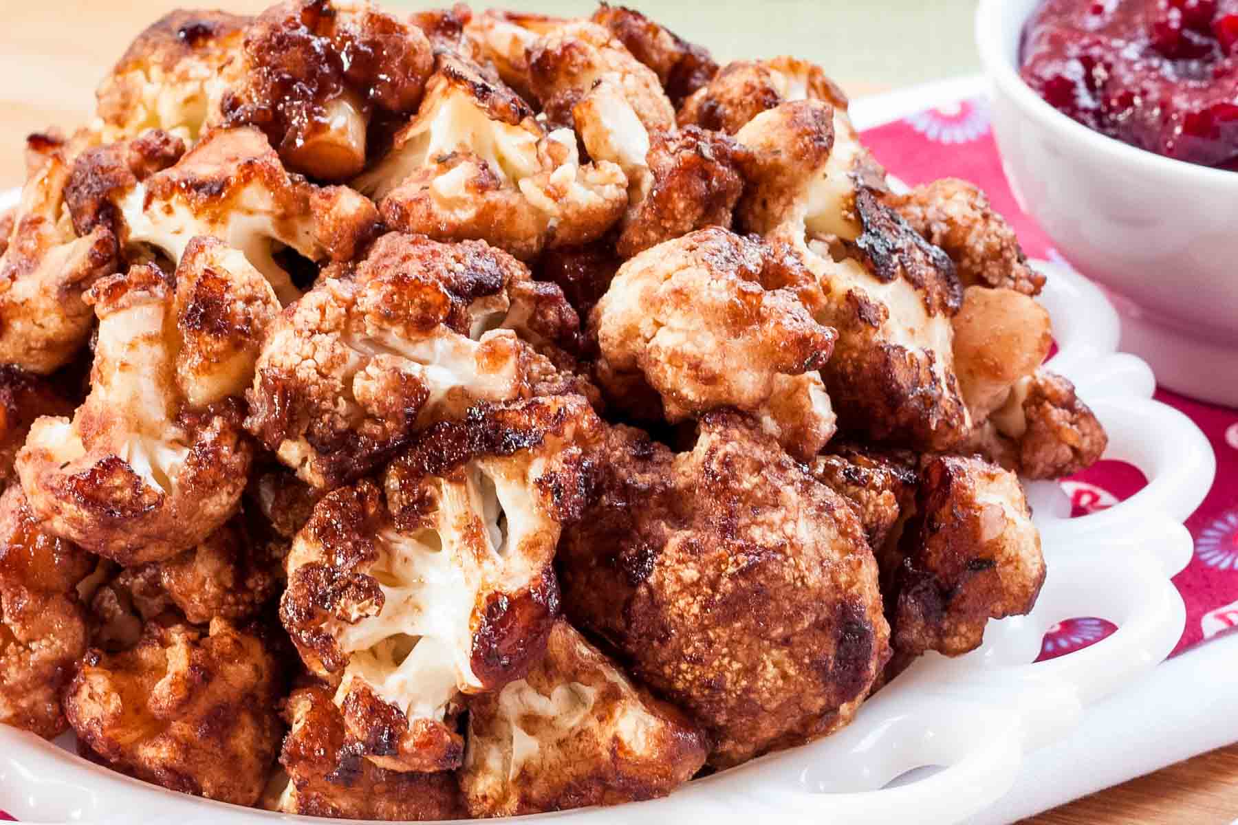 Cranberry Balsamic Cauliflower Wings on a plate.