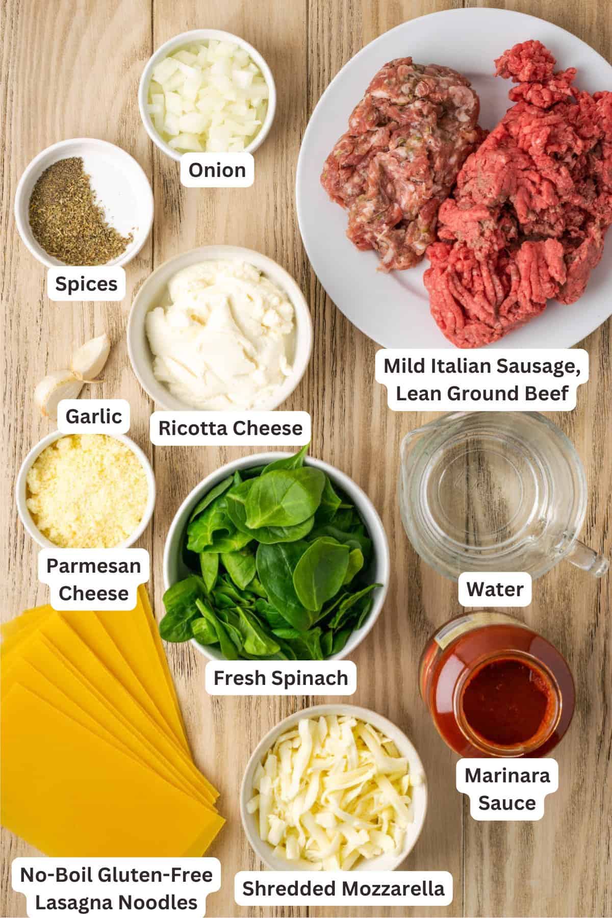Ingredients for Gluten Free Instant Pot Lasagna.