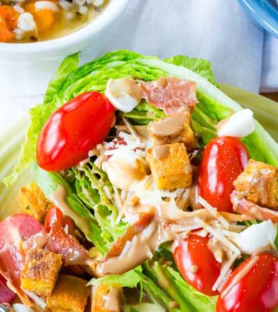 A closeup of an Italian Wedge Salad.