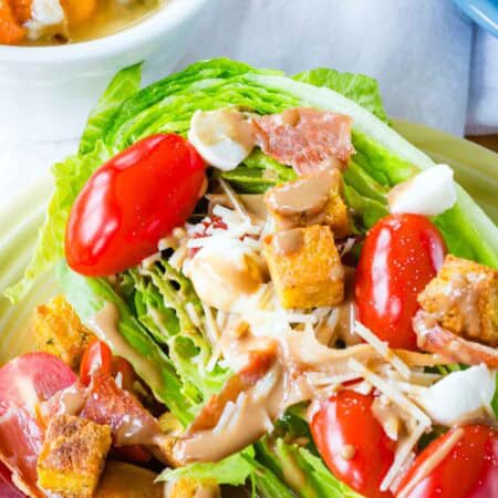 A closeup of an Italian Wedge Salad.