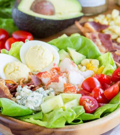 A closeup of the lobster cobb salad.