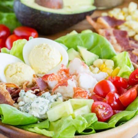 A closeup of the lobster cobb salad.