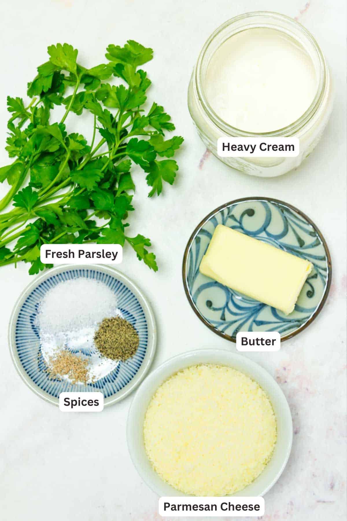 Ingredients for Alfredo Sauce.