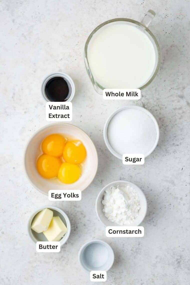 Ingredients for Vanilla Pastry Cream.