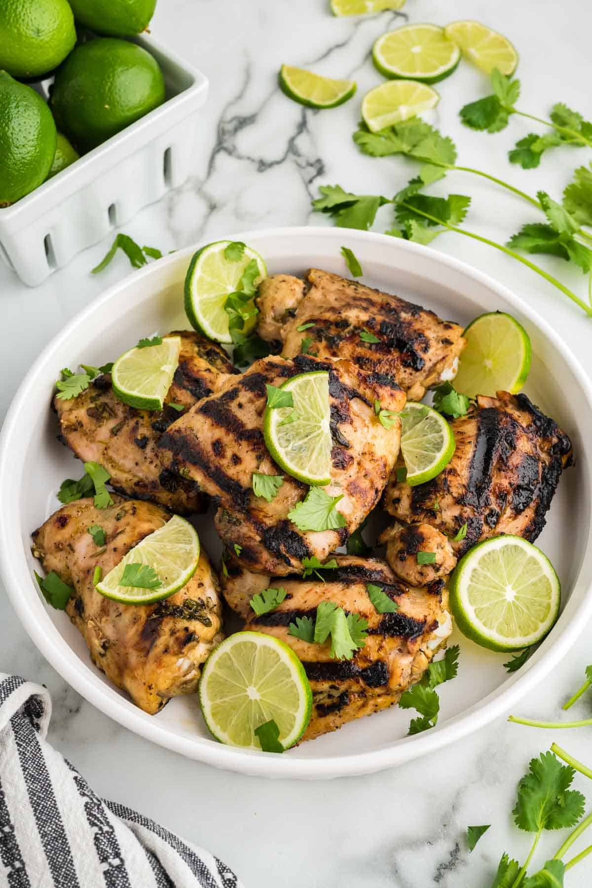 A bowl of grilled cilantro lime chicken.