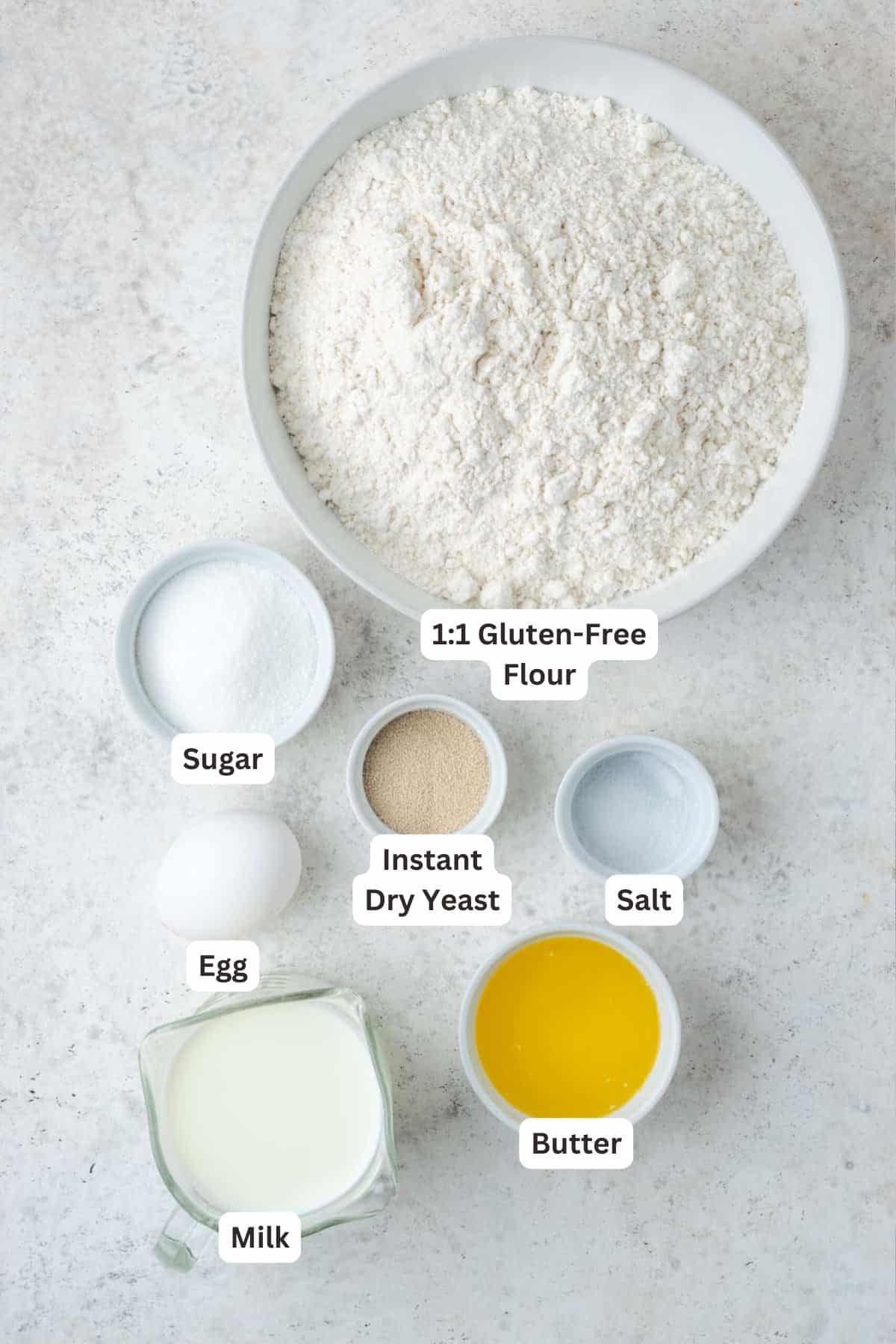 Ingredients for Gluten-Free Bismark Donuts.