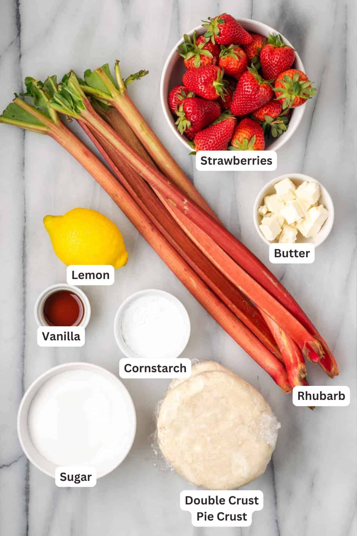 Ingredients for Gluten-Free Strawberry Rhubarb Pie.