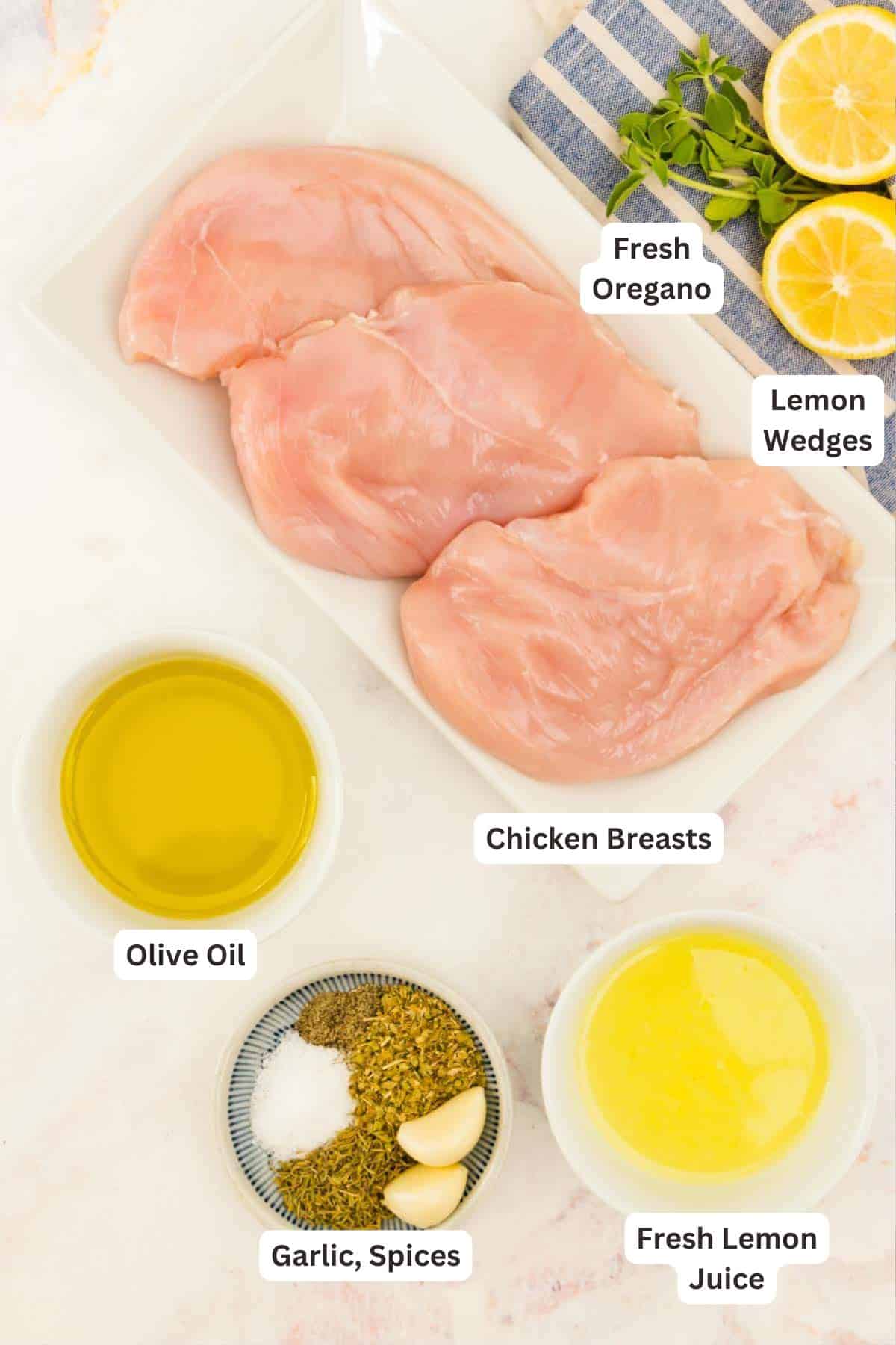 Ingredients for Greek Grilled Chicken Marinade.