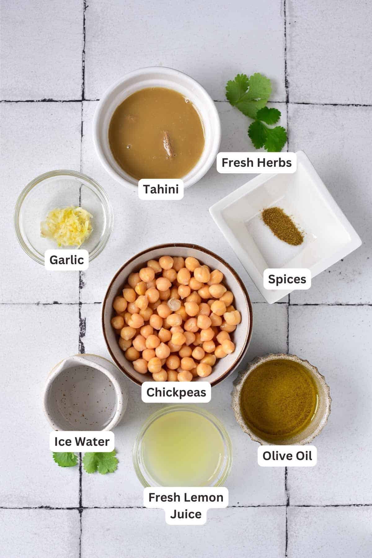Ingredients for Homemade Hummus Recipe.