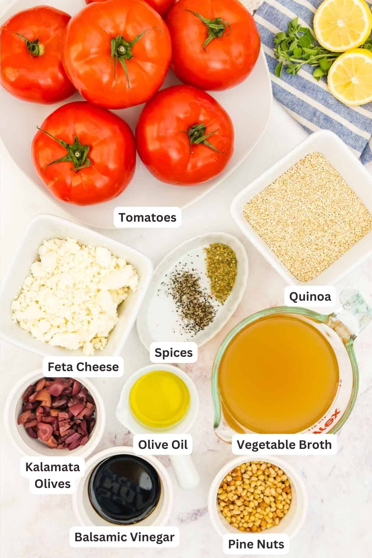 Ingredients for Quinoa Stuffed Tomatoes.