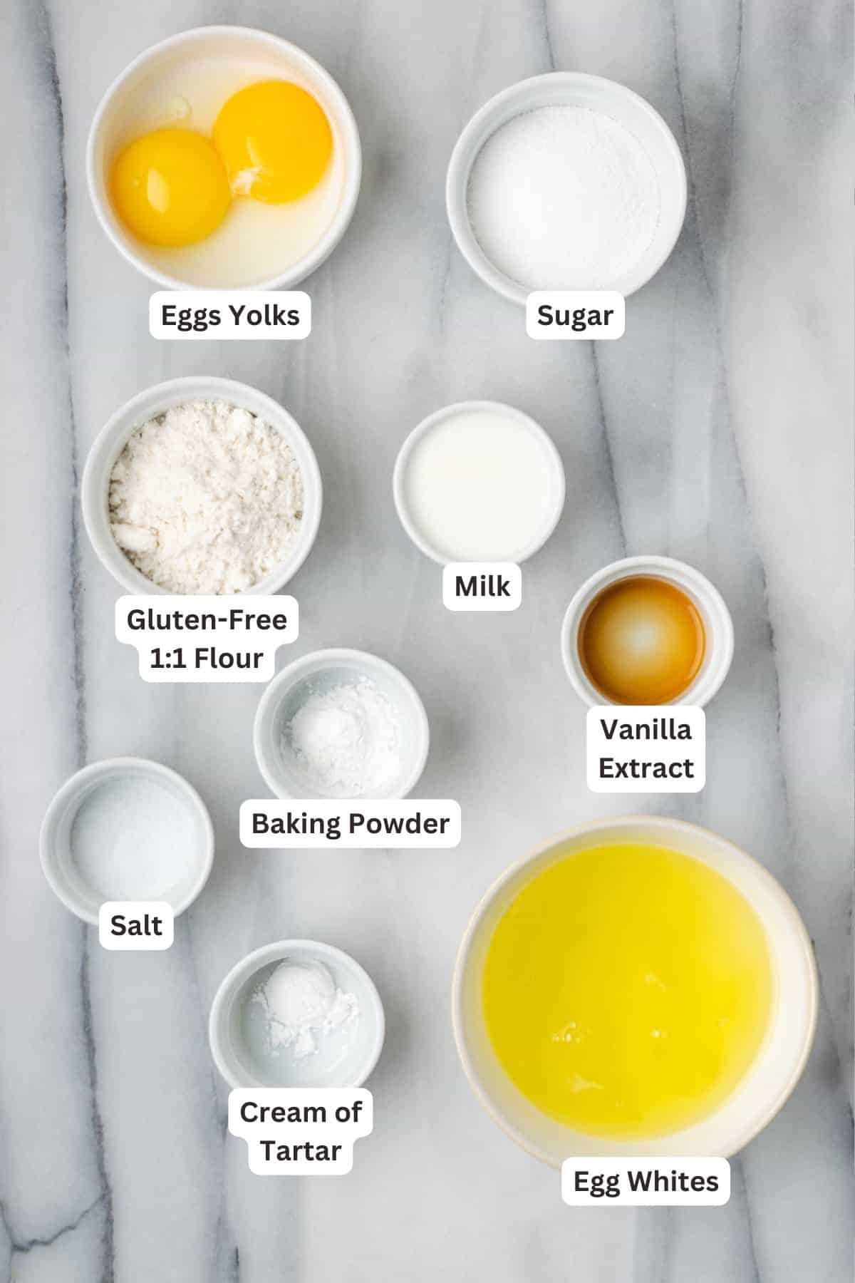 Ingredients for Gluten-Free Souffle Pancakes.