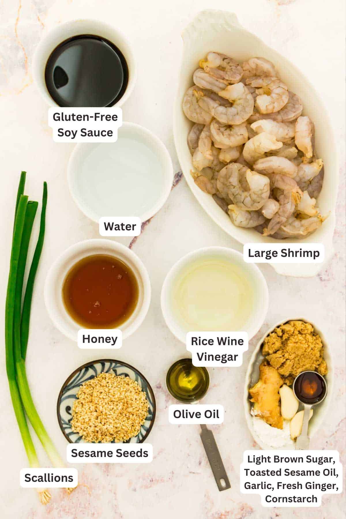 Ingredients for Gluten Free Teriyaki Shrimp.