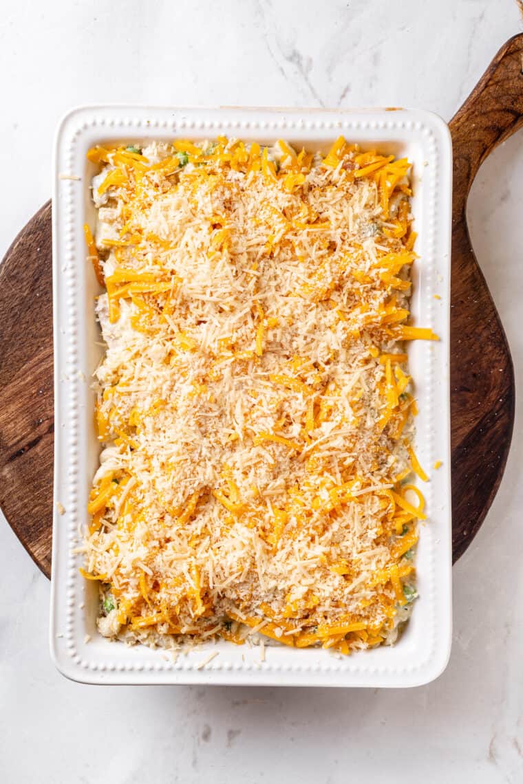 Tuna noodle casserole is topped with gluten free breadcrumbs.