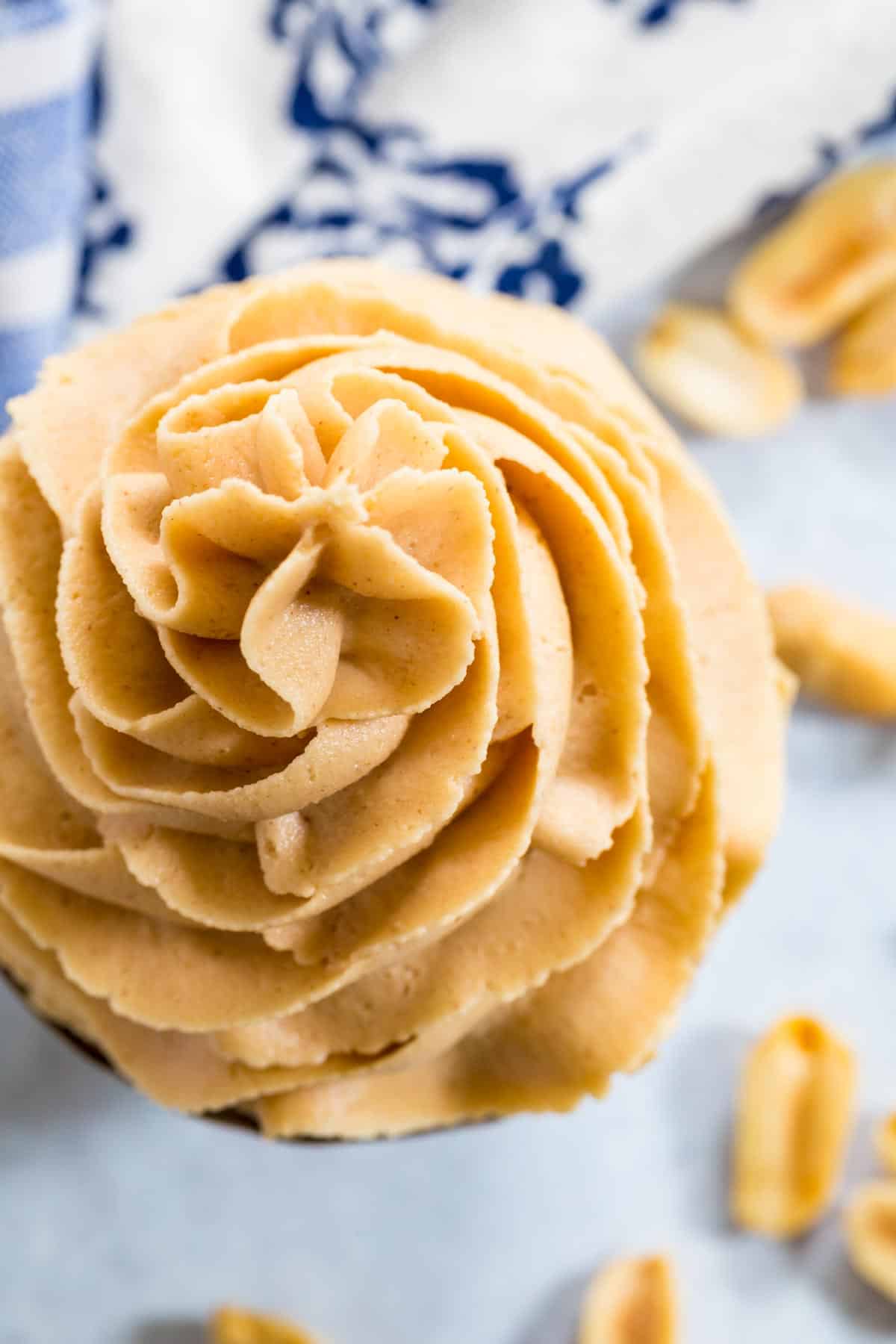 Swirls of peanut butter frosting are shown.