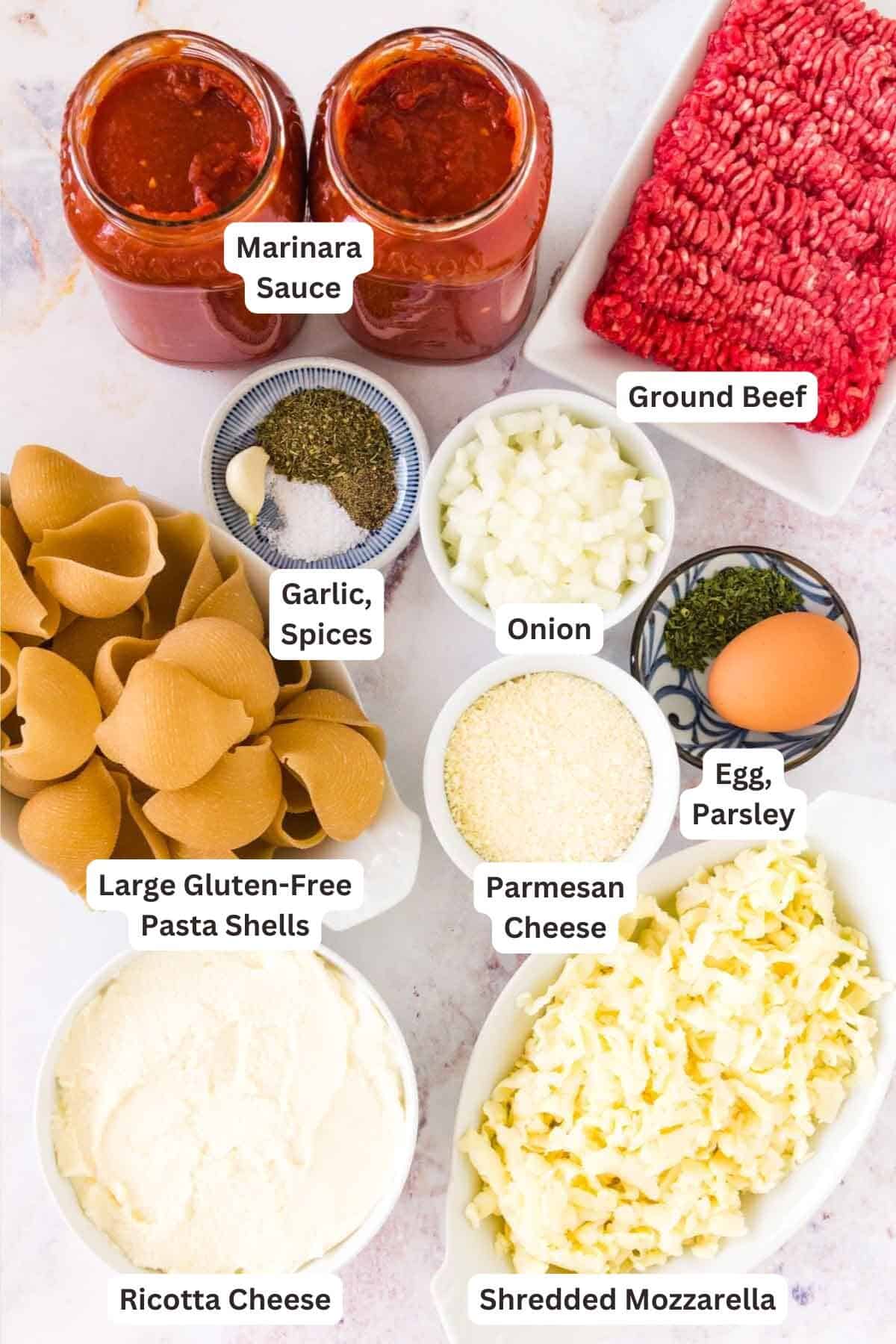 Ingredients for Gluten Free Stuffed Shells.