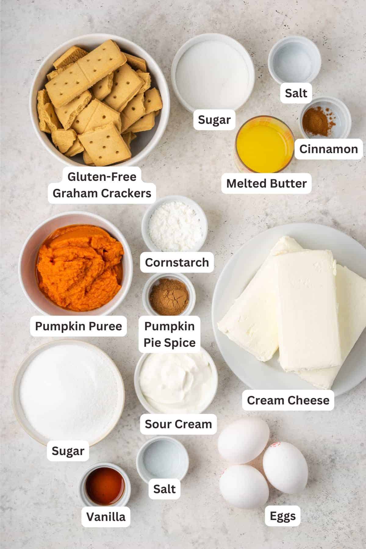 Ingredients for Pumpkin Cheesecake Bars.