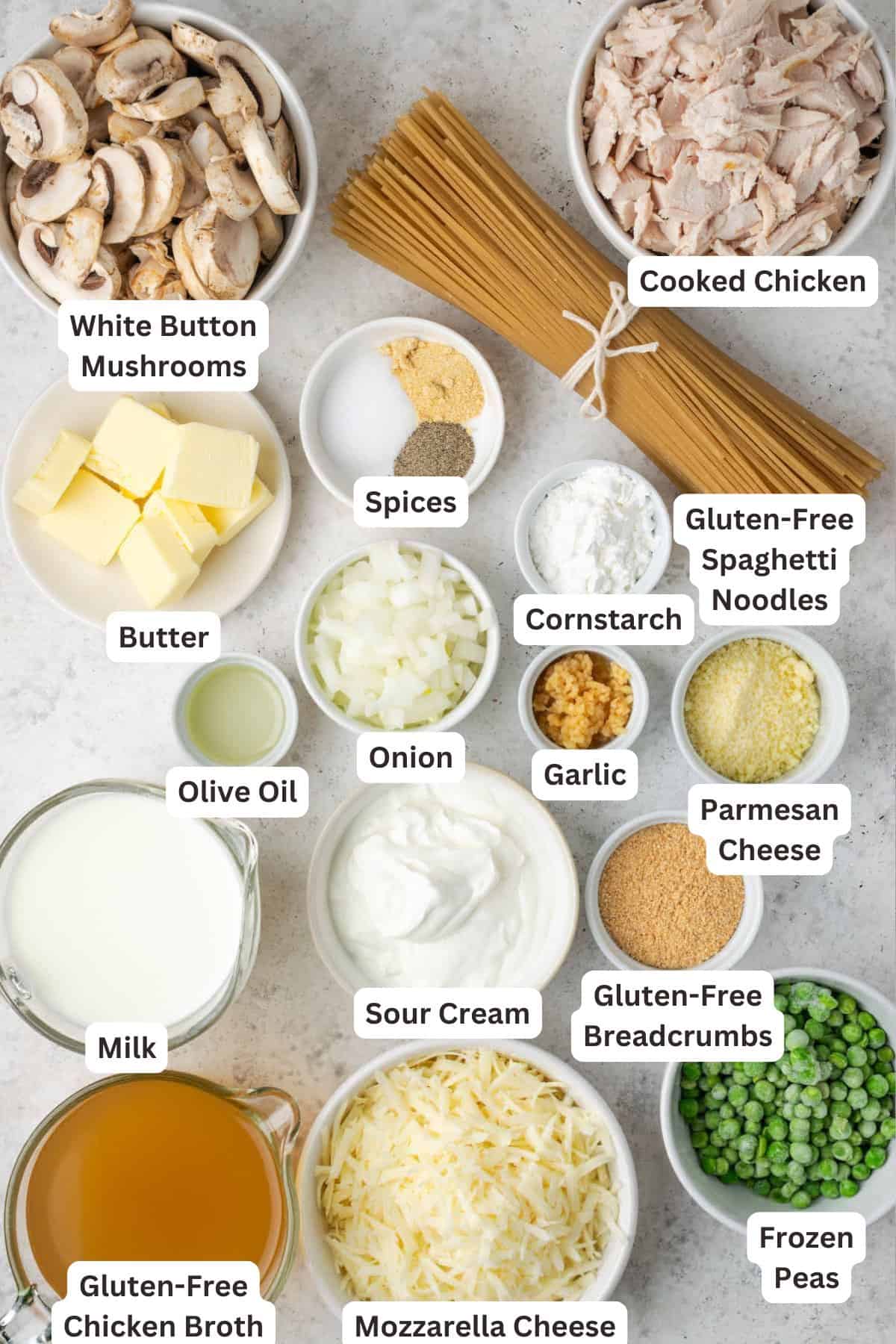 Ingredients for Chicken Tetrazzini Recipe.