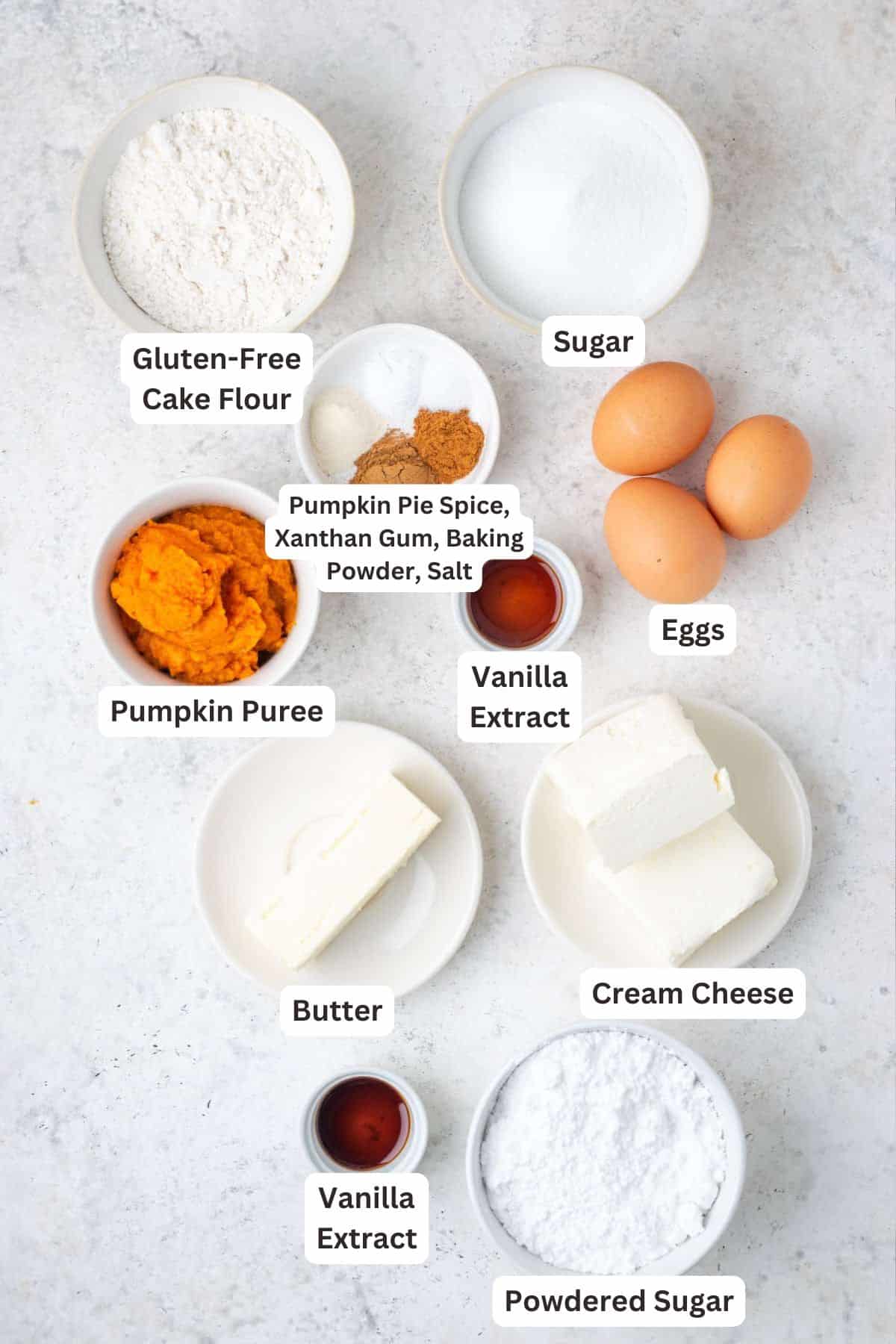 Ingredients for Gluten-Free Pumpkin Roll.