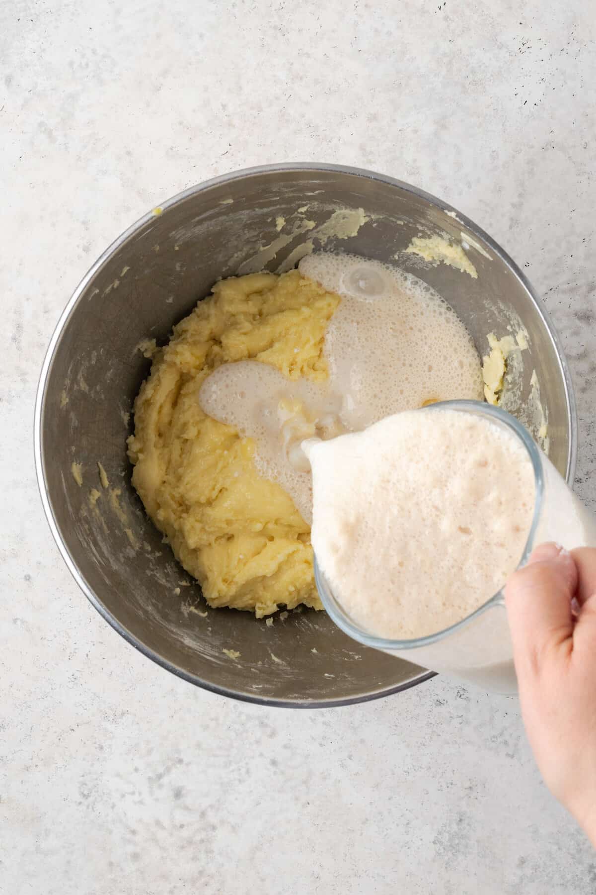 Yeast is added to gluten free brioche dough.