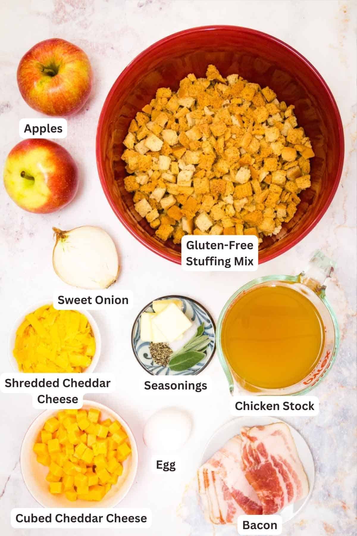 Ingredients for Gluten Free Apple Stuffing.