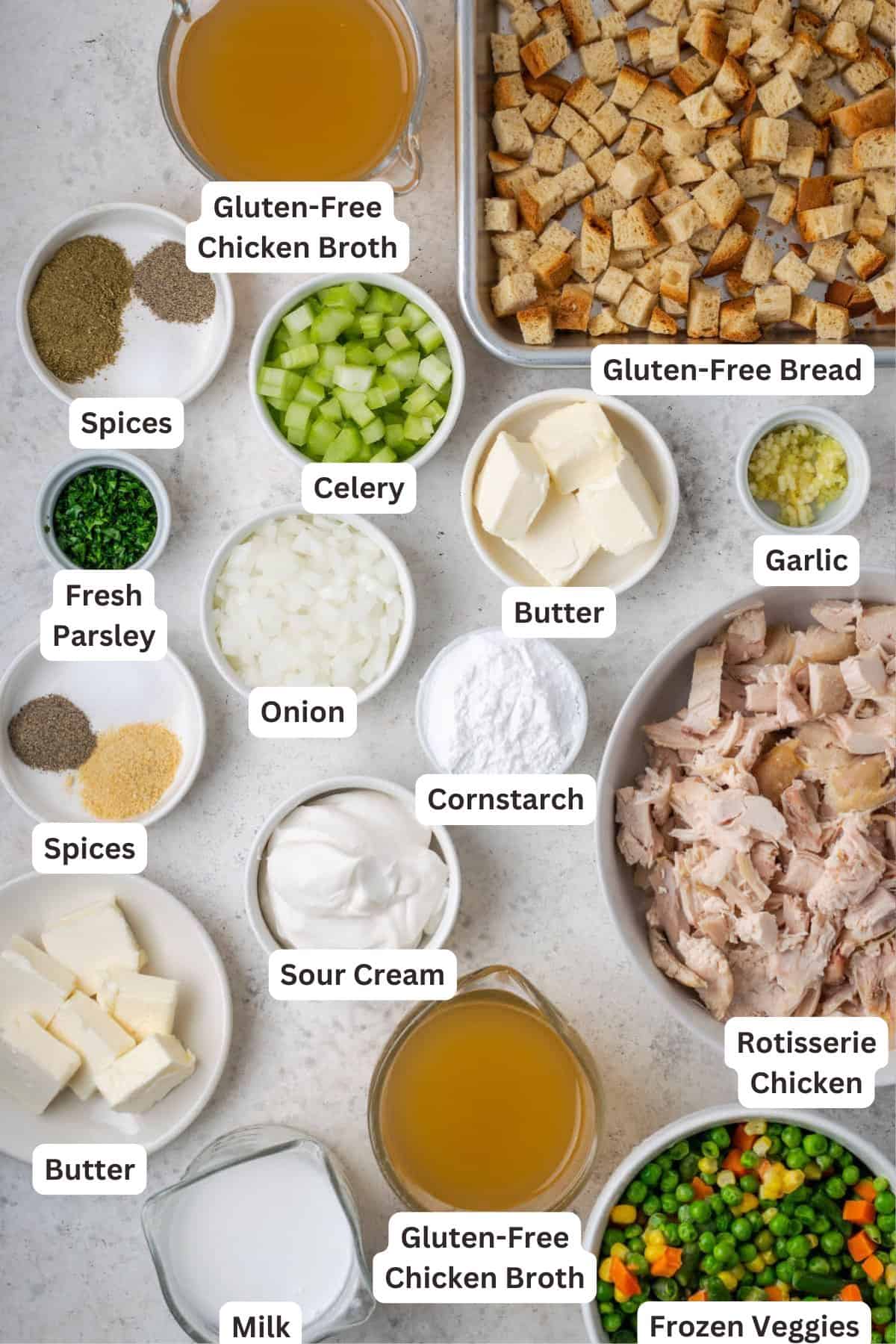 Ingredients for Chicken Stuffing Casserole.
