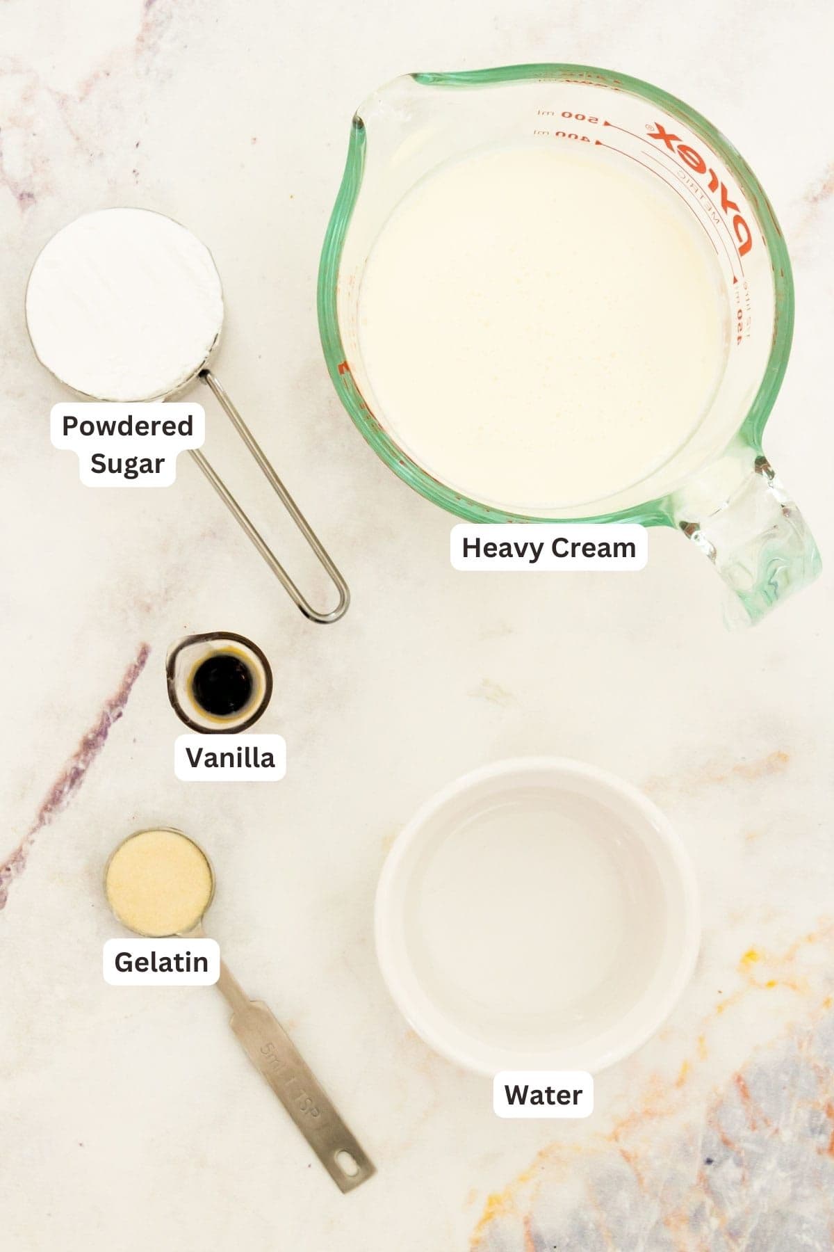 Ingredients to make the frosting for Black Forest Cupcakes.