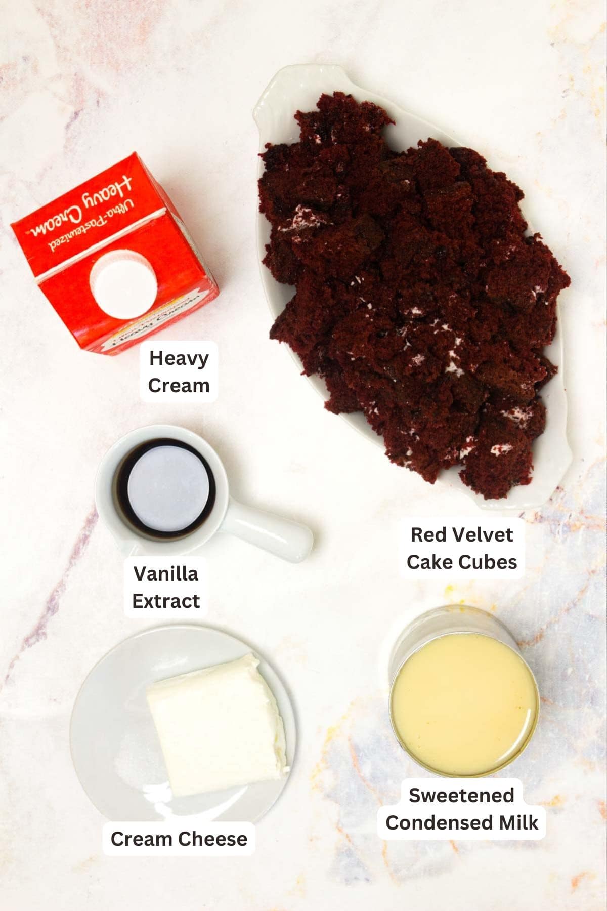 Ingredients for Red Velvet Ice Cream.