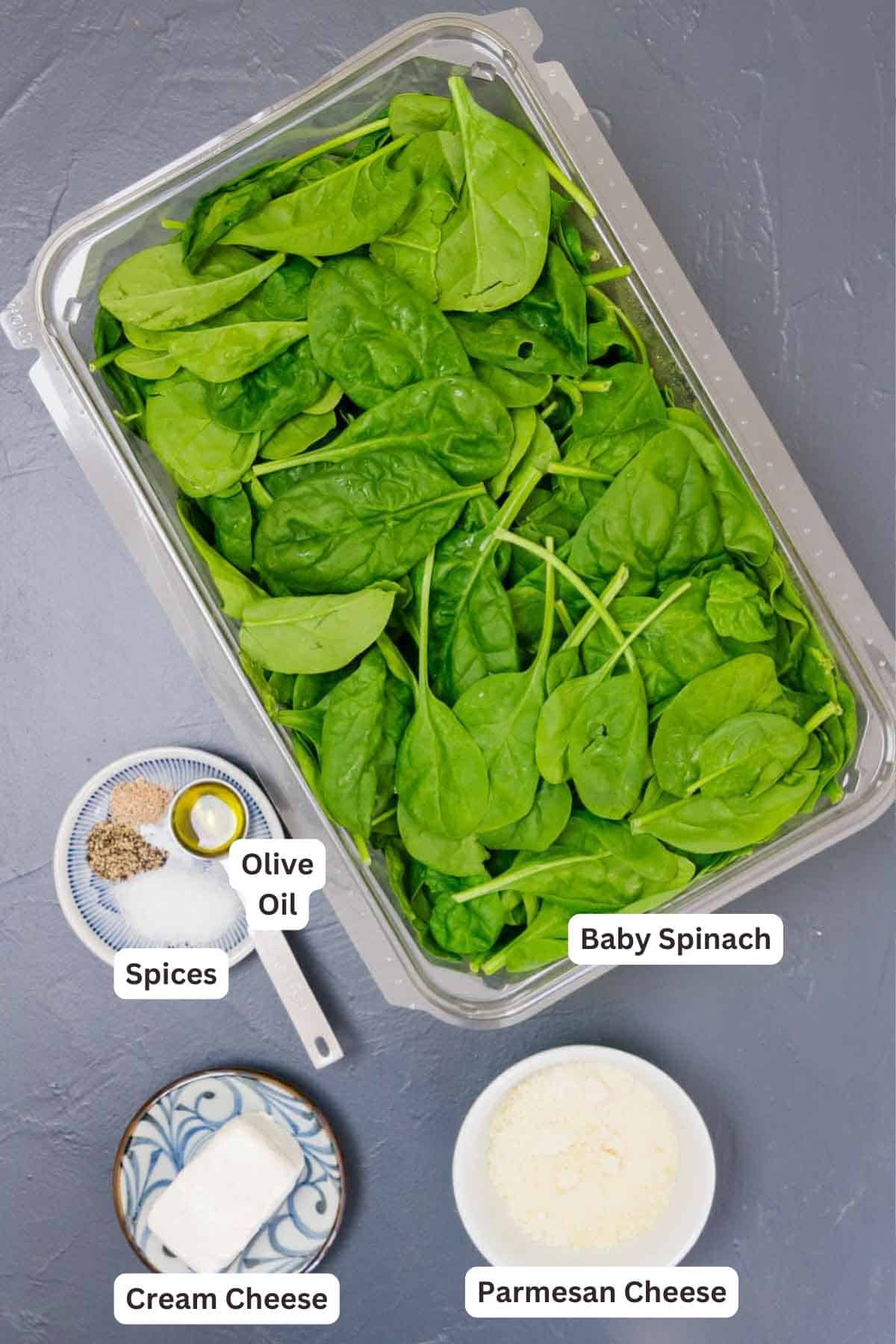 Ingredients for Creamed Spinach.