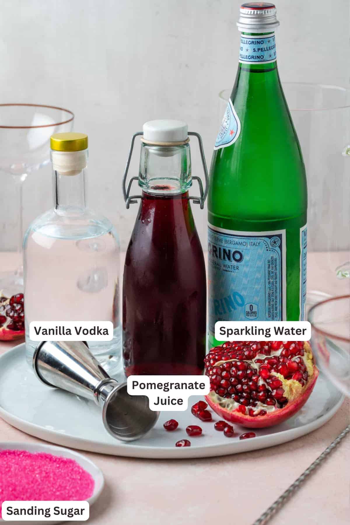Ingredients for Pomegranate Cocktail.