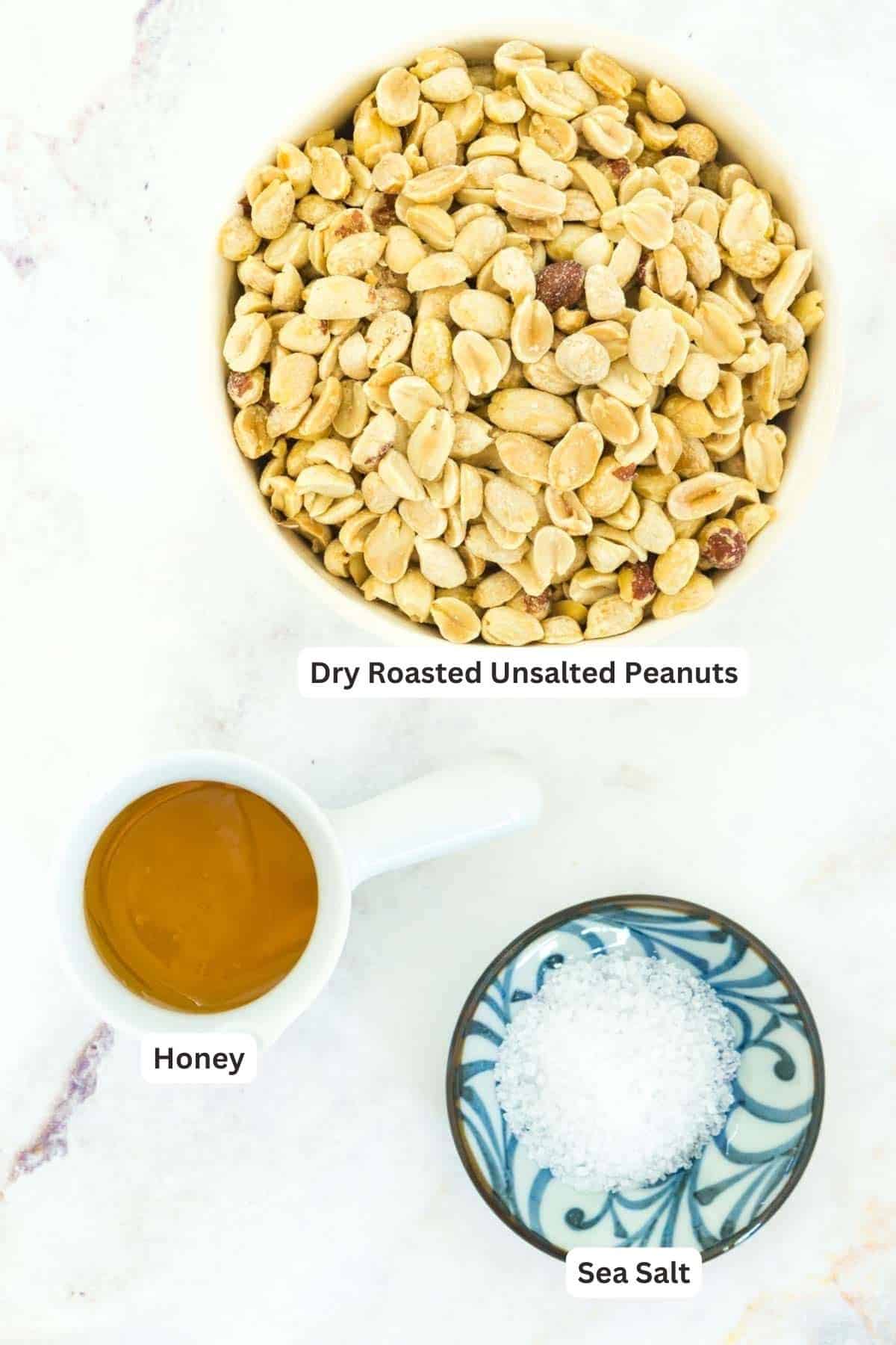 Ingredients to make Honey Sea Salt Peanut Butter.