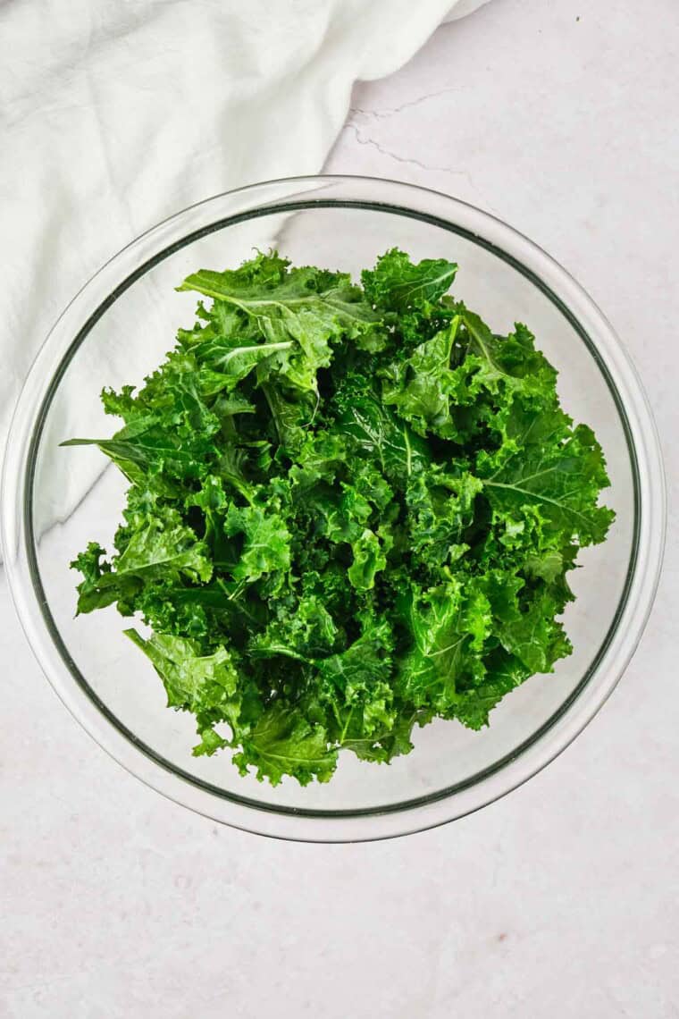 Kale pieces in a bowl.