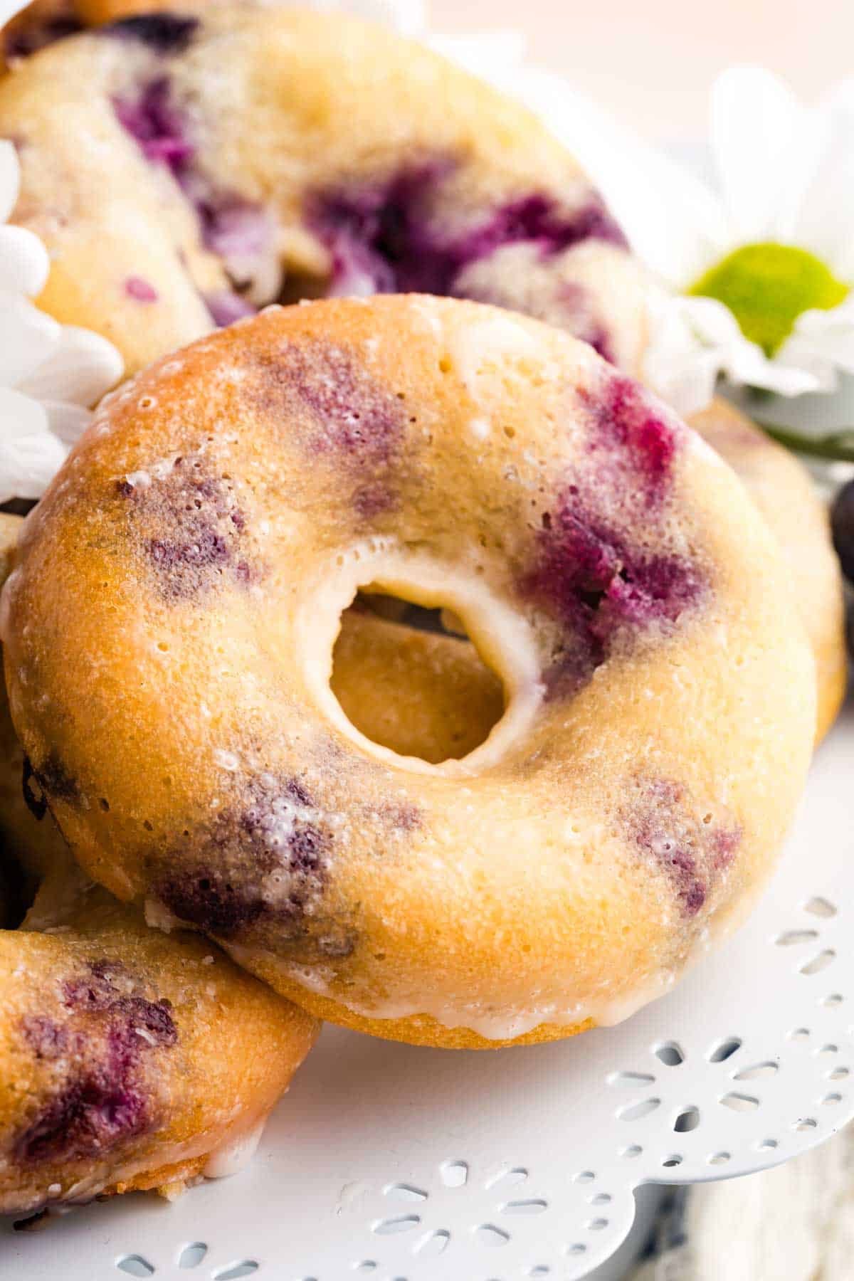 A close up of a gluten free blueberry muffin.