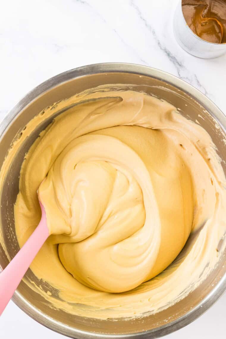 Dulce de leche ice cream base in a bowl.