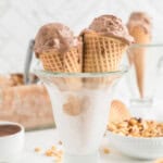 Nutella ice cream is served in cones.