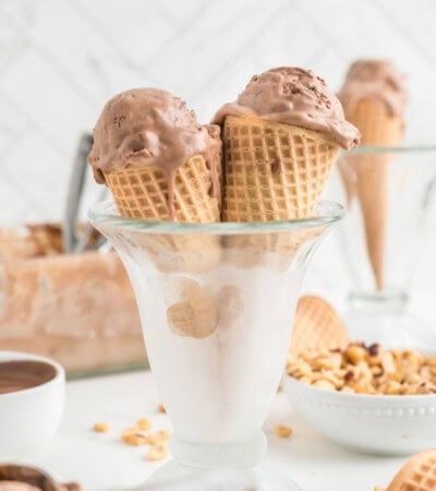 Nutella ice cream is served in cones.
