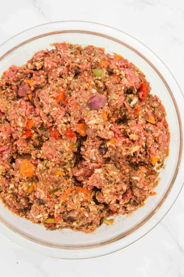 Meatloaf mixture in a bowl.