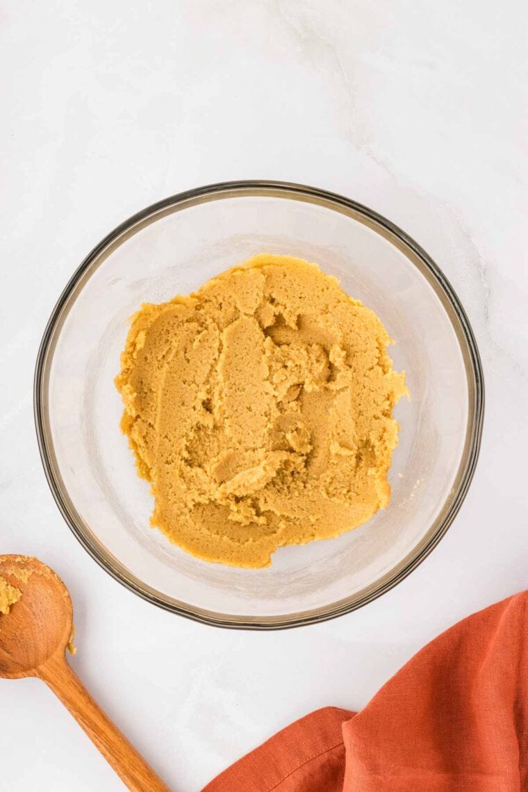 Creamed butter and sugar in a bowl.
