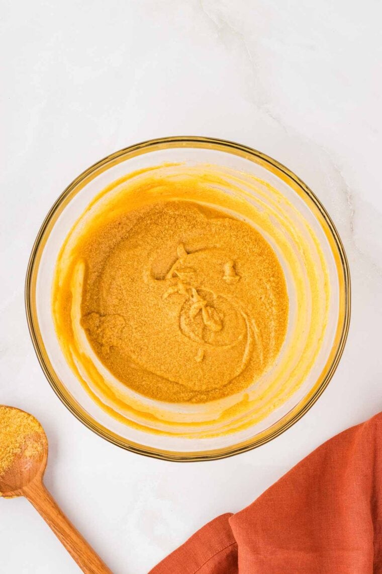 Pumpkin cookie dough batter in a bowl.